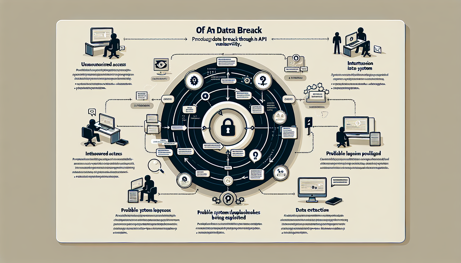 Infografikk som viser prosessen med en datalekkasje gjennom API-sårbarhet