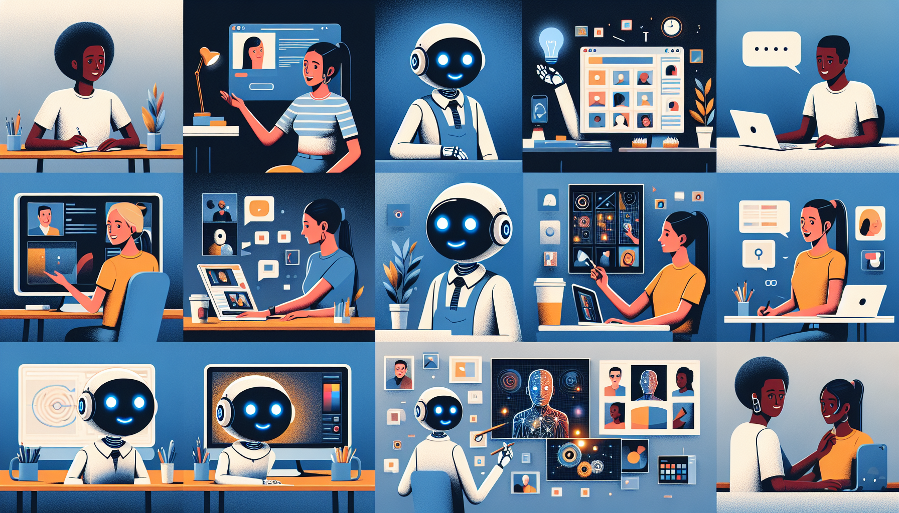 Bilder viser Claude og Chat-GPT i bruk i ulike scenarioer.