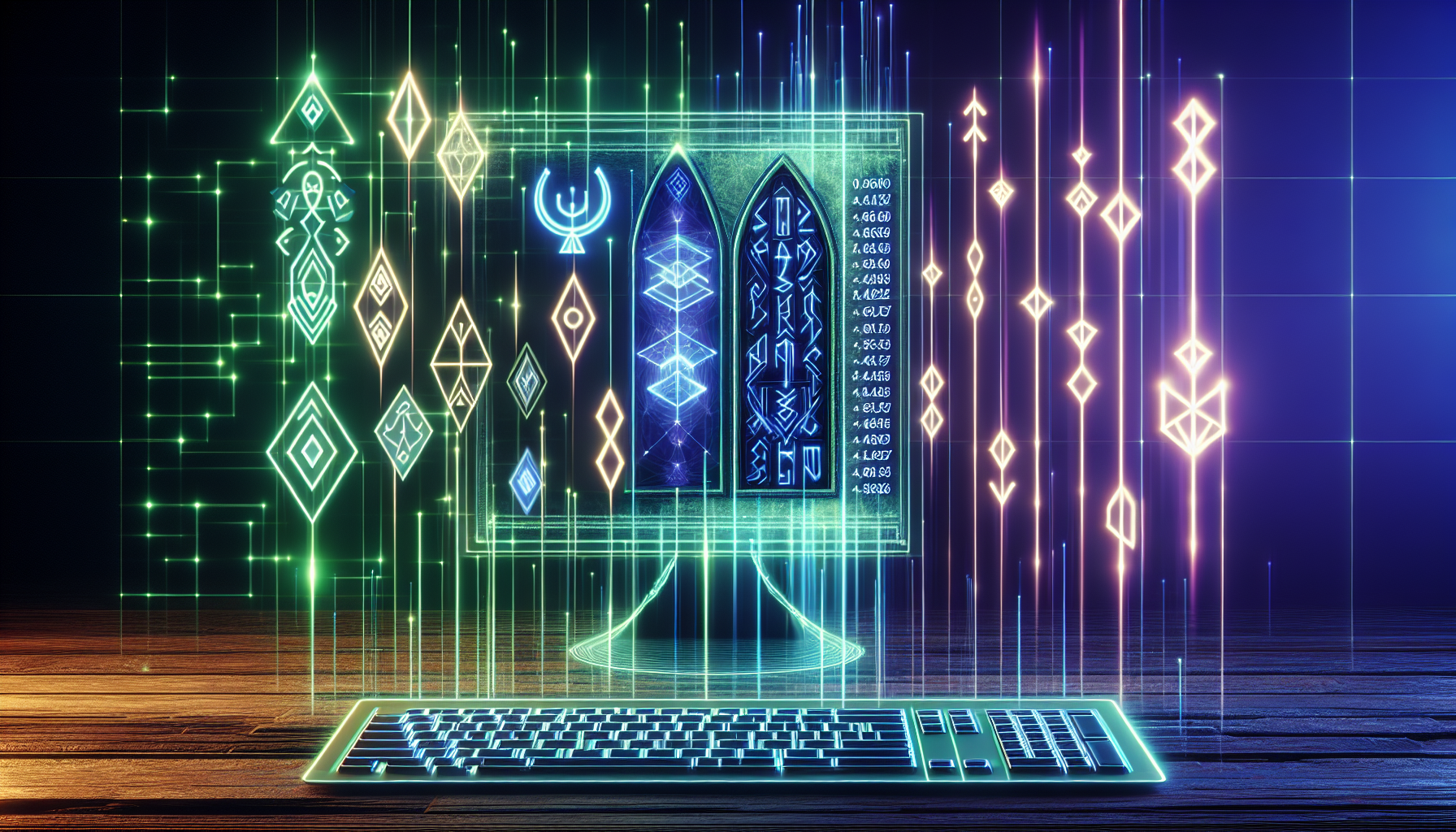 Dataskjerm viser runeinspirert system for finansanalyse