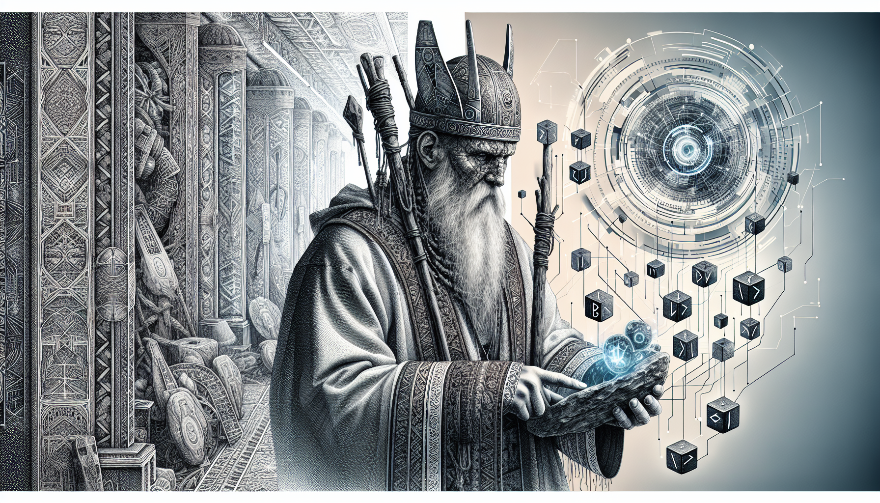 Tradisjonell skandinavisk runeprest anvender runesteiner