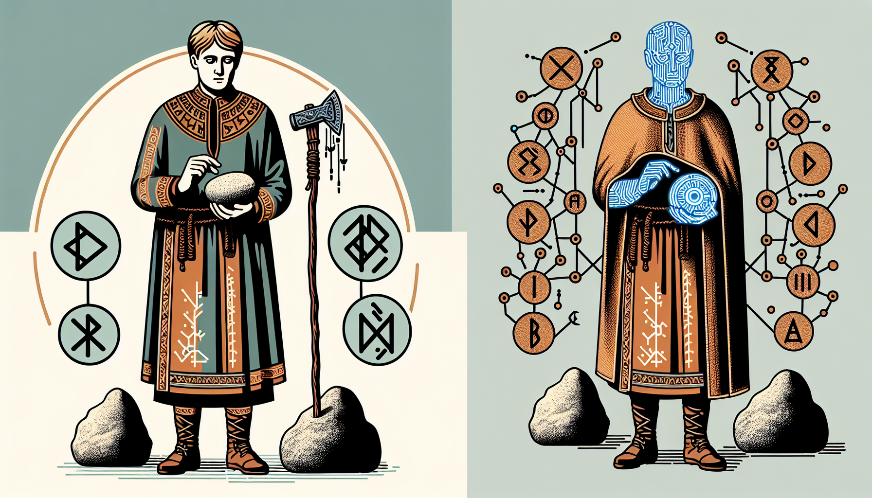 Tradisjonell skandinavisk runeprest anvender runesteiner