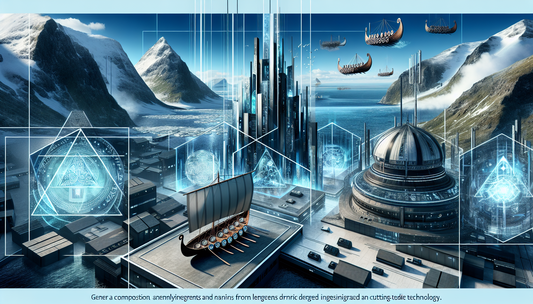 Fremtidsrettet bilde som kombinerer nordisk kulturarv med høyteknologiske elementer