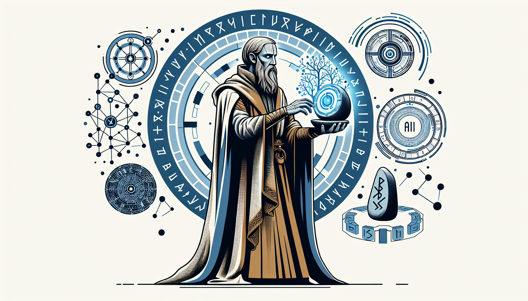 Tradisjonell skandinavisk runeprest anvender runesteiner