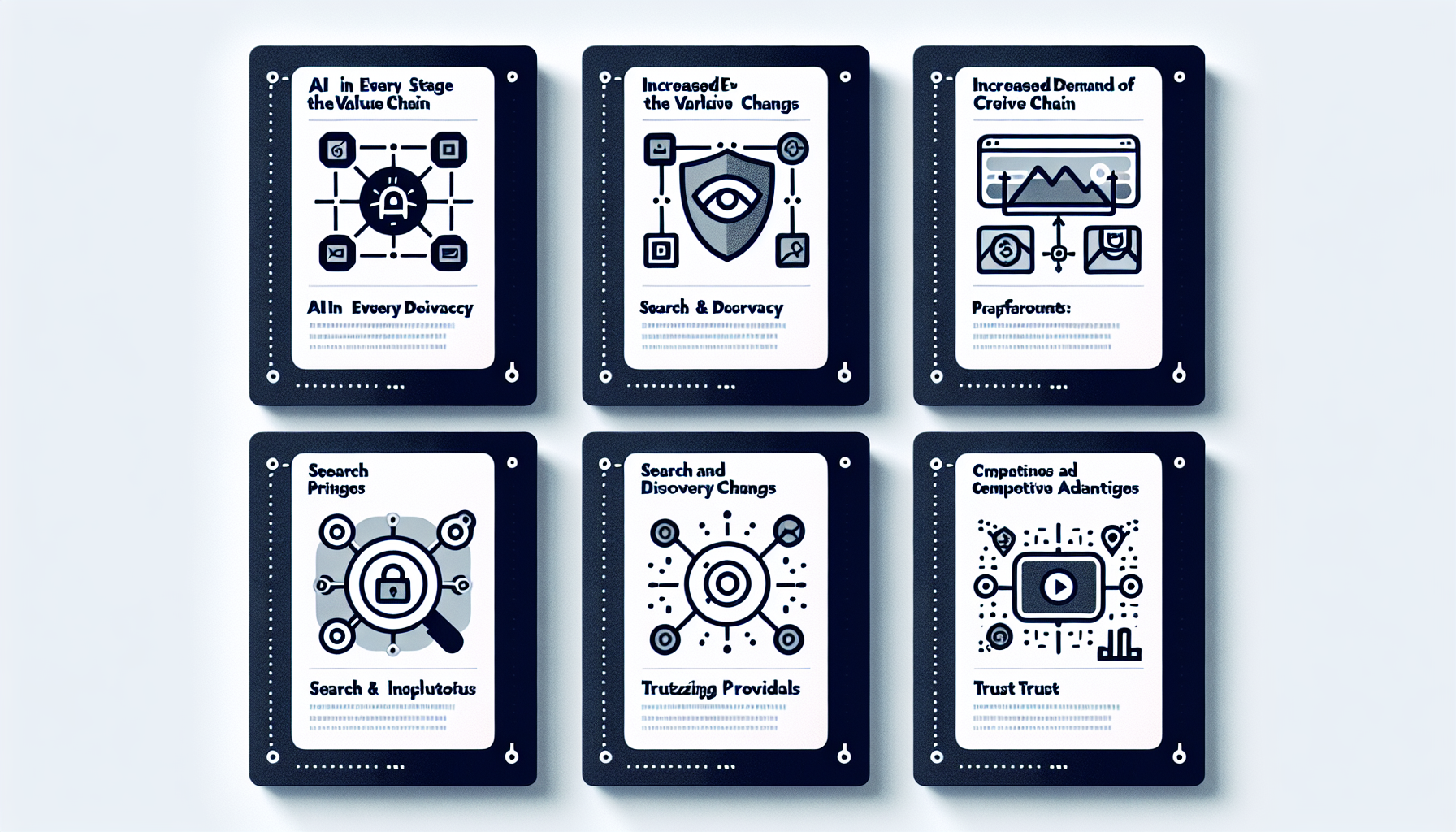 Infografikk som oppsummerer fem markedsføringstrender i 2026: AI, personvern, nye søkeflater, formatfokus og tillit