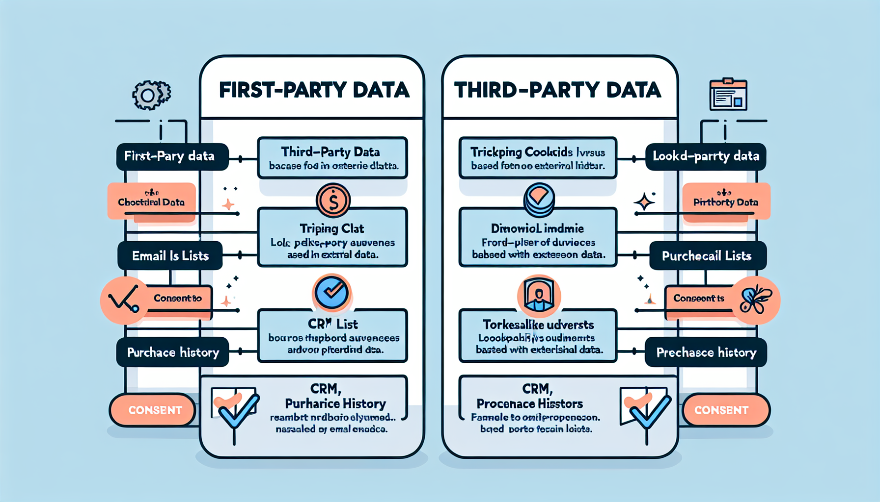 Illustrasjon som viser forskjellen på tredjepartsdata og førstepartsdata, med samtykke som nøkkel